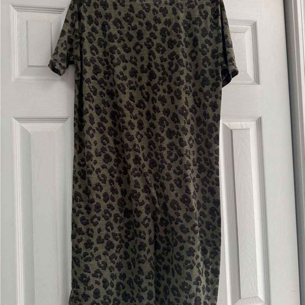 Lucky Brand Olive Green Leopard Print Midi Dress